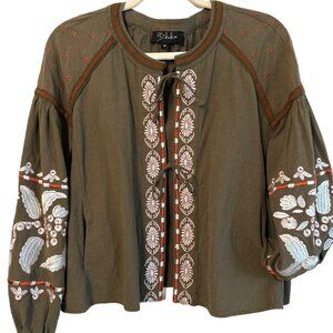 Anthropologie RD + Koko Embroidered Shirt Jacket, Dark Green, Size M